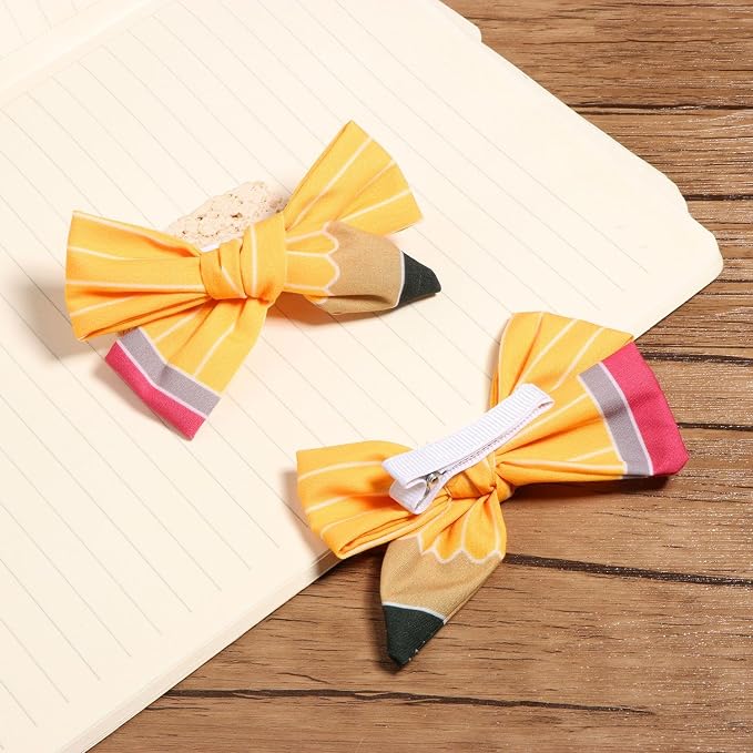 First Day of School Outfits Supplies Stuff for Girls,Pencil Hair Clips Hair Bow Hair Accessories for Teen,Back to School Hair Clips Bows Uniform for Student (2Pcs)