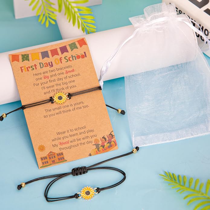 EOBOH First Day of School Bracelet Mommy and Me, Prek Matching Wish Bracelets Set, Adjustable Bracelet for Boys Girls Gifts Stuff Bulk