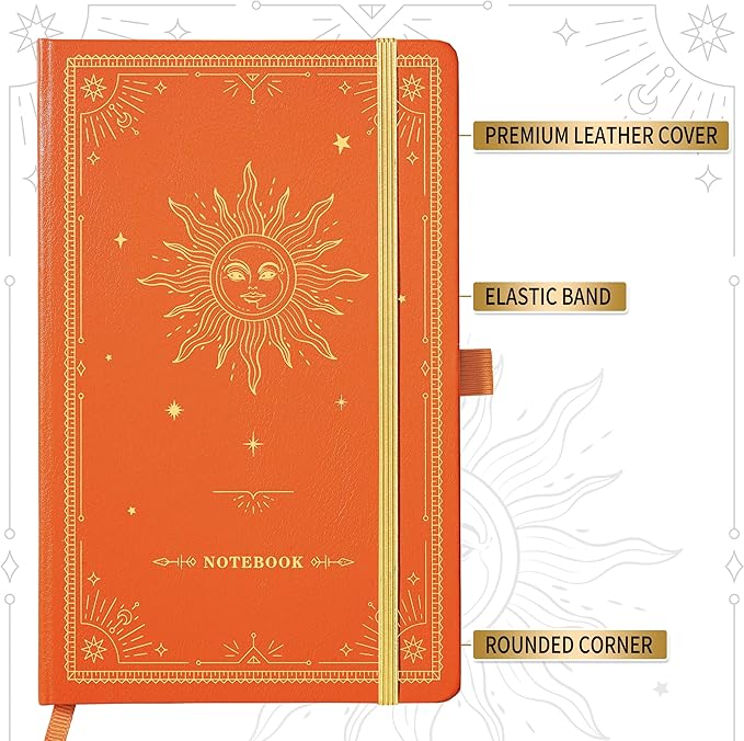 Artfan Ruled Notebook/Journal – Premium Thick Paper Classic Writing Notebook with Pocket + Page Dividers Gifts, Banded, Large, 128 Pages, Hard Cover, Lined (5.3" x 8.26") - Orange