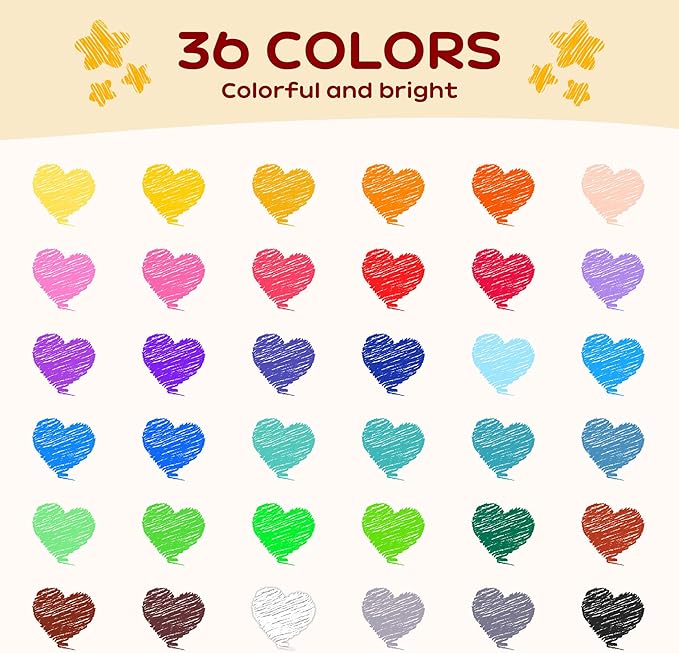 YPLUS Peanut Crayons for Kids, 36 Colors Washable Toddler Crayon, Non-Toxic Baby Crayons for ages 2-4, 1-3, 4-8, Coloring Art Supplies