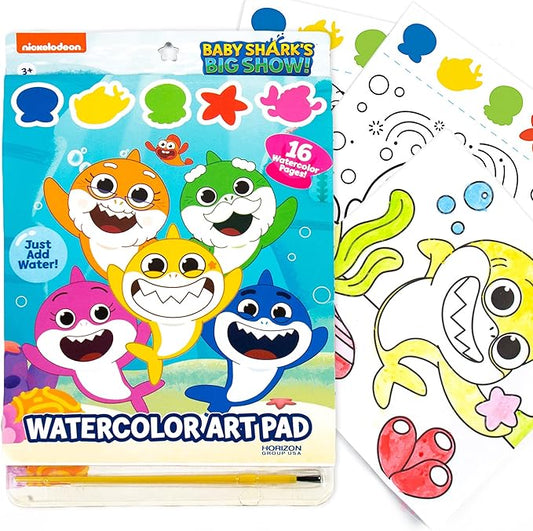 Horizon Baby Shark Watercolor Art Pad - Coloring Book & Painting Set - Shark Watercolor Painting Kit - Great Art Set for 3 Year Olds