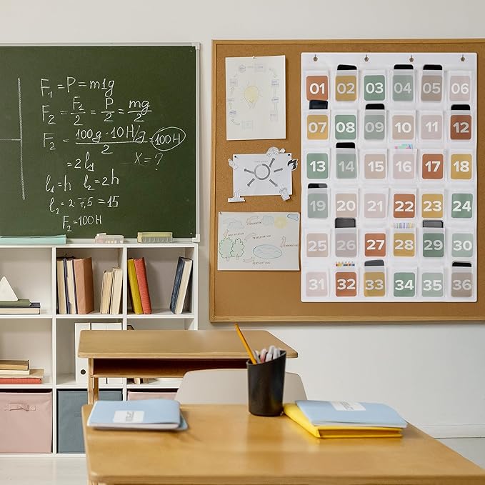 Premium Cell Phone Holder for Classroom - Durable Pocket Chart with 36 Numbered Slots & Hooks - The Perfect Hanging Chart for Phones, Calculators and Headphones Fits Nicely with Any School Decor