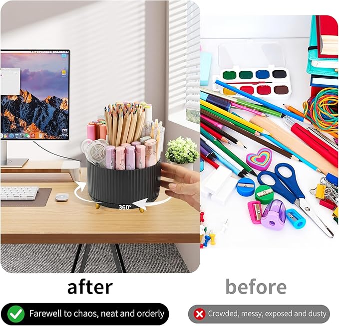 Camelmother Pen Holder For Desk With 5 Slots 360°Rotating Pencil Holder Makeup Organiezr Teacher Supplies Office decor (black)