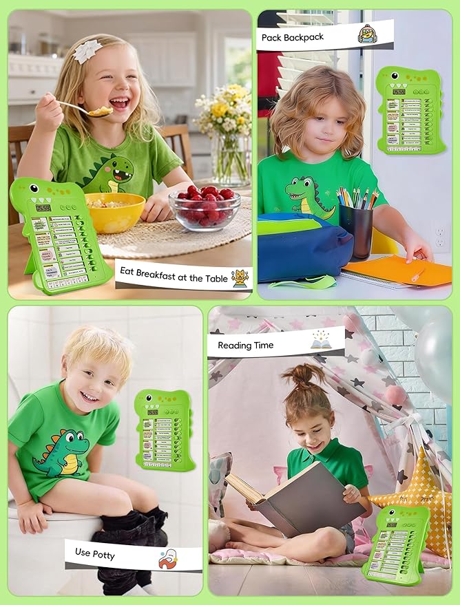 Dinosaur Visual Timer Chore Chart for Kids, Daily/Bedtime/Morning Routine for Toddlers with Autism, ADHD Homeschool to Do List Planner Tools, First Then Schedule Checklist Board with Reward System