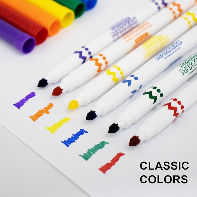 BAZIC PRODUCTS Washable Super Tips Markers, 10 Classic Colors