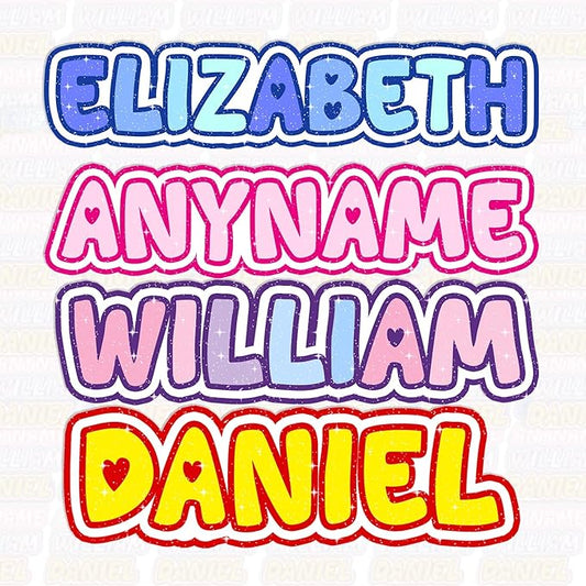 Custom Name Sticker Personalized Color Text Beautiful Glitter Vibe Decal Waterproof Die Cut Vinyl & Transparent DTF Decal for Water Bottle Laptop Car Helmet Gifts for Men Women