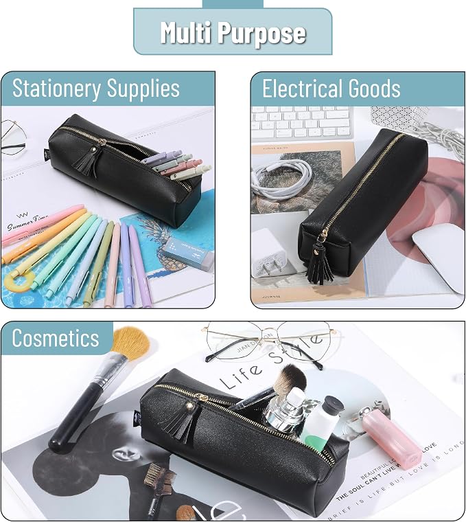 Mr. Pen- PU Leather Pencil Case, Black, Pencil Case Small Pencil Pouch | Aesthetic Pencil Cases