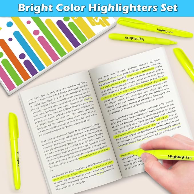 V-Opitos 30 Pack Yellow No Bleed Highlighters with Soft Chisel Tips | Bright Highlighters, Office Supplies, School Supplies