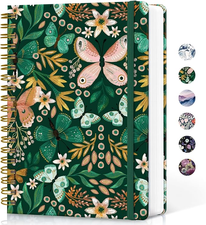 Taja Lined Spiral Notebook Journal for Work, 300 Pages Thick B5 (7.1"x10") College Ruled Journal for Women & Writing, Hardcover Notebook for Note Taking, Perfect for Office Home School, Butterfly