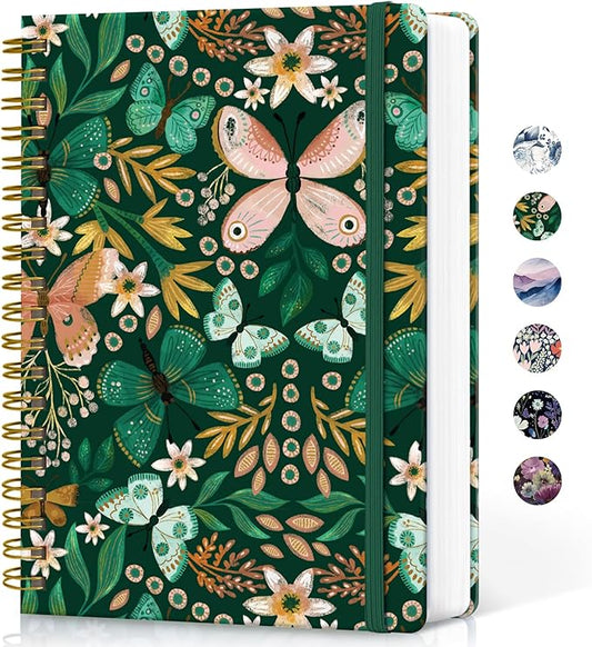 Taja Lined Spiral Notebook Journal for Work, 300 Pages Thick B5 (7.1"x10") College Ruled Journal for Women & Writing, Hardcover Notebook for Note Taking, Perfect for Office Home School, Butterfly