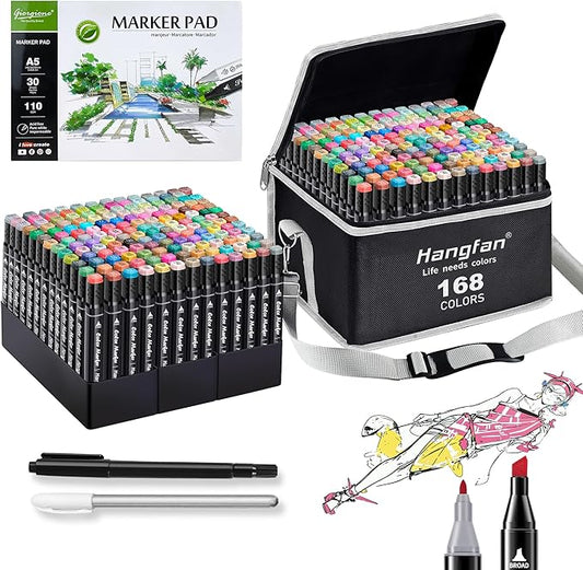 Alcohol Based Ink Art Markers, 168 Colors Broad&Fine Dual Tip Permanent Markers Pen Set for Professional Student Child Coloring Illustrations Sketch Drawing Painting Card Making (Black)