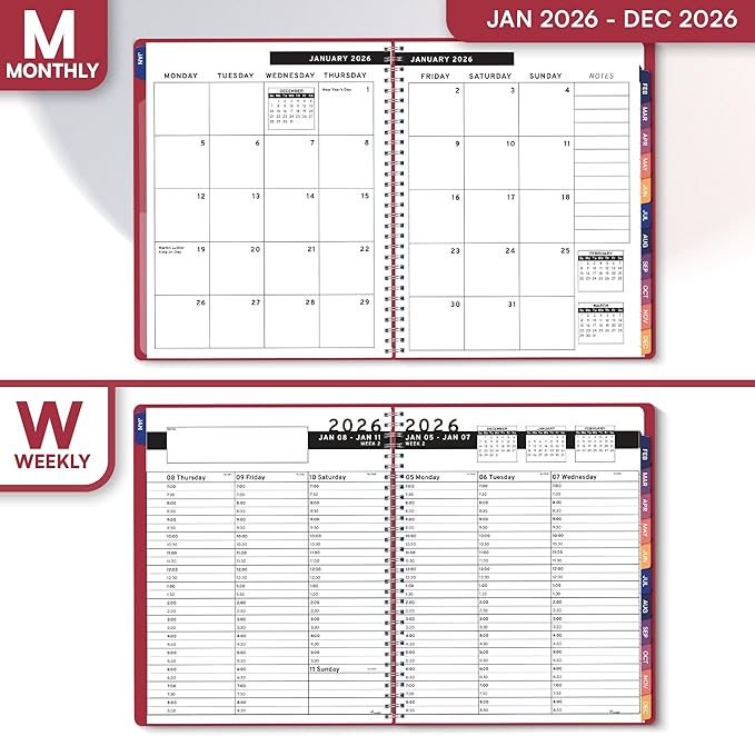 Ensight 2026 Appointment Book and Planner 6.5" x 8.5" Large Hourly Weekly Daily Schedule Book with Tabs, 30 Minute Time Slots, Magenta Calendar Organizer Jan 2026–Dec 2026 Appointment Planner - Magenta