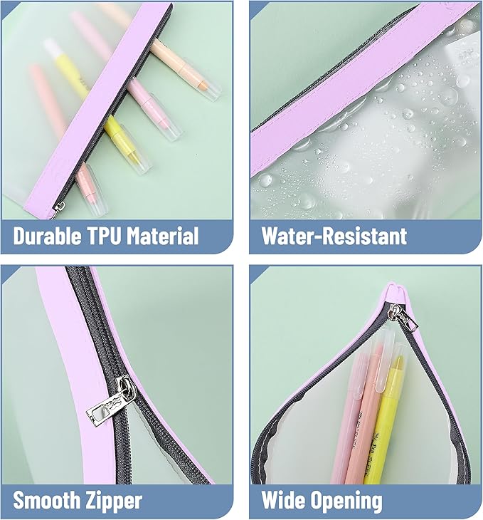 Mr. Pen- Clear Pencil Pouch, 8.50"x4.25", 6 Pack, Durable TPU Material, Medium Water-Resistant Pencil Bags with Smooth Zipper, Multipurpose Clear Pouch for Stationery, School, Office, Travel Supplies