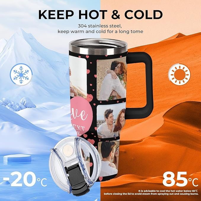 Personalized Tumbler Custom Vacuum Insulated Travel Mug Customizable Coffee Cup with Your Photos and Text Christmas Birthday Gift (40oz Design 4)