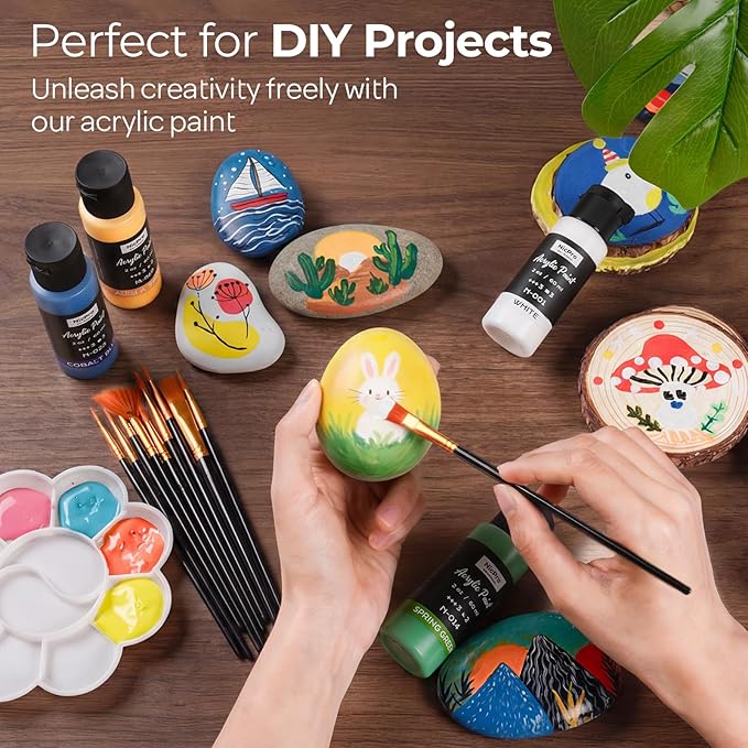 Nicpro 36 Colors Acrylic Paint Set with 12 Brushes & Palette, Non Toxic Art Supplies Kit for Fabric Painting, Easter Egg, Canvas, Clay, Wood, Rock & Ceramic, Rich Pigments for Adults, Beginners, Professional Artist (2 oz, 60 ml)