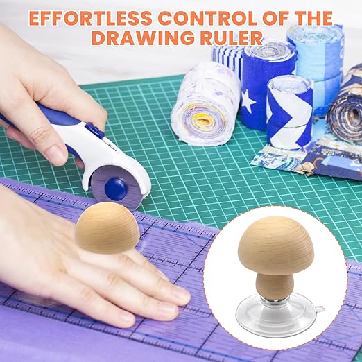 2 Pcs Ruler Knob - Wooden Handle, Ruler Grip Handle with Strong Suction Cup Grip – Comfortable Quilting Ruler Holder for Patchwork for Quilters Sewists & DIY Enthusiasts