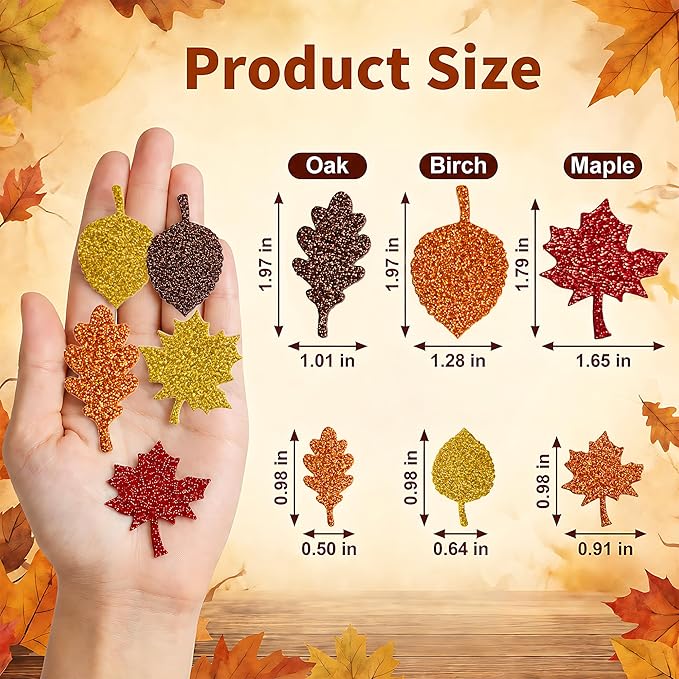 Fall Decor - Maple Leaf Glitter Foam Stickers | 138 PCS Self Adhesive Fall Stickers - Thanksgiving Crafts for Kids -Friendsgiving Party Supplies Favors for Halloween Gifts