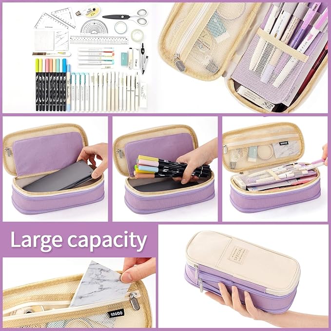 EASTHILL Big Capacity Pencil Pen Case Office College School Large Storage High Capacity Bag Pouch Holder Box Organizer Blue (Purple)