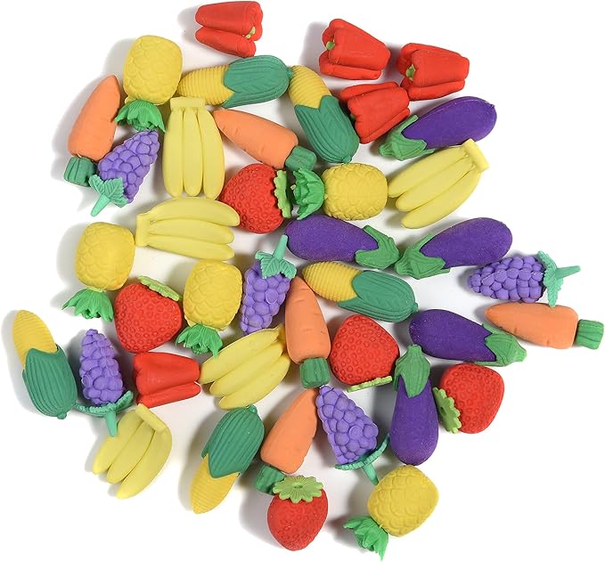 40 Pcs 3D Food Earsers, Cute Mini Fruit Vegetable Puzzle Erasers, Bulk Cool Fun Take Apart Erasers for Kids Boys Girls