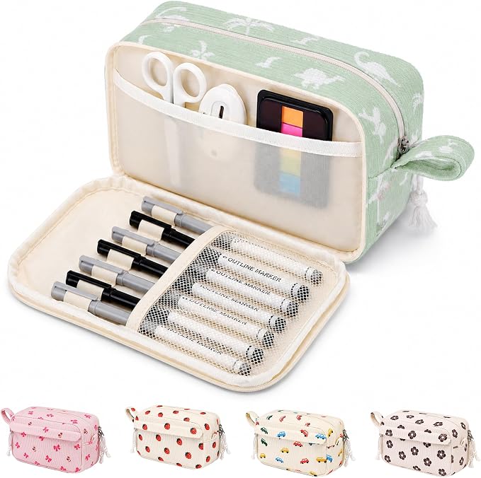 Big Capacity Pencil case,Soft Corduroy Pencil Bag with 3 Compartment,Pencil Pouch School Supplies Cute Pencil Box Pencil Bag for Teen Girls Boys College (Dinosaur)