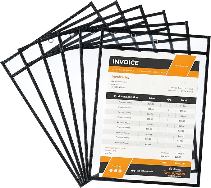 Mr. Pen- Reusable Dry Erase Pocket Sleeves, 10.2" x 14", 6 Pack, Black, Clear Plastic Paper Sleeves, Ticket Holders, Clear Plastic Sheet Protectors, Teacher, School, Classroom Supplies