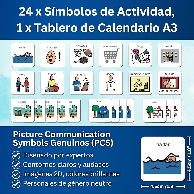 Kids Calendar Visual Schedule Autism – Calendar Pocket Chart – Special Education Classroom Must Have – Autism Learning Materials (Spanish)