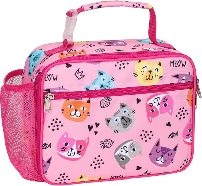 Bagseri Kids Lunch Bag Girls - Thermal Insulated Lunch Box Tote with Water Bottle Holder, Reusable Leak-Proof Kids Lunch Box for Daycare & School, Pink Cat (Containers Not Included)
