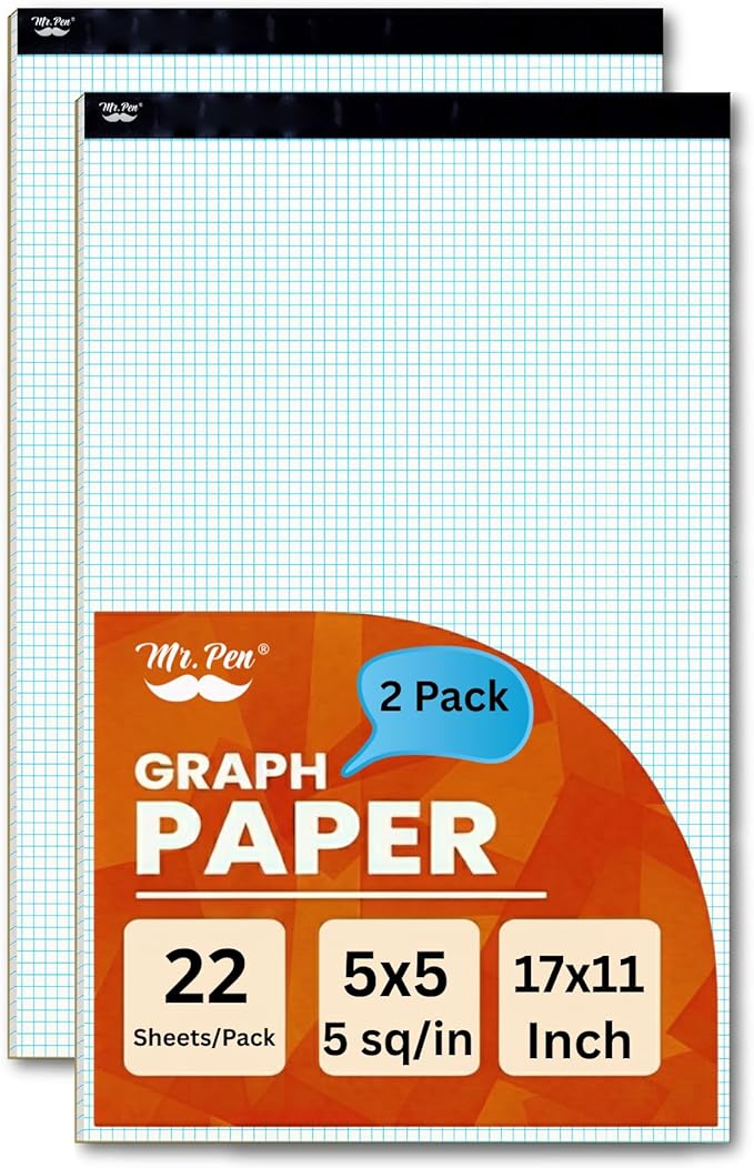 Mr. Pen- Graph Paper, 2 Pack of 22 Sheets, 17"x11", 5x5 (5 Squares per inch), Graphing Paper