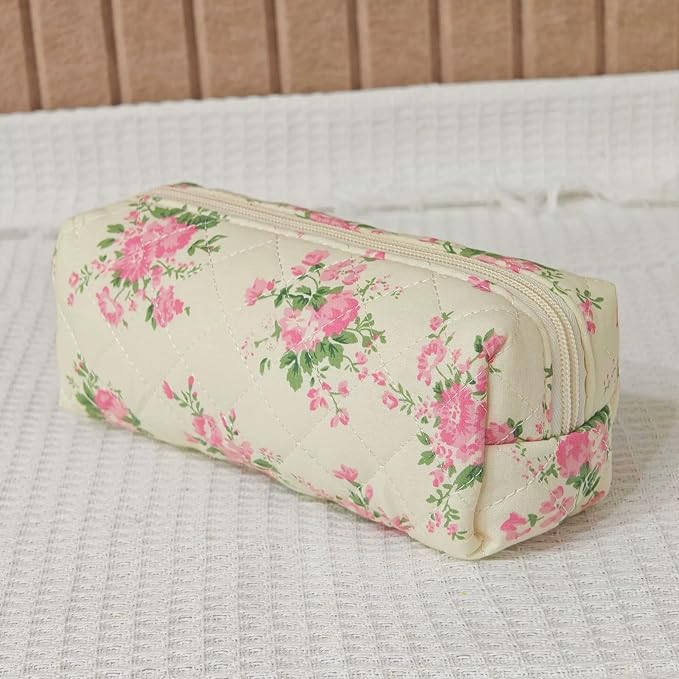 Pencil Case Office College School Storage Bag Pouch Holder Box Organizer Makeup Pouch Cosmetic Bag Aesthetic Cute Pen Case for Girls Boys Kids (Pink flower)