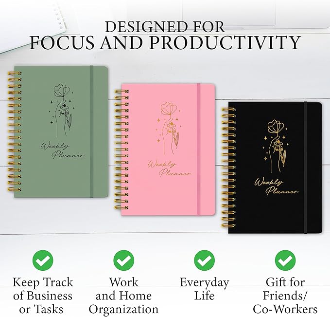 Undated Weekly Planner & Notebook for Work, School & Home - Aesthetic Hardcover Spiral Blank Planner with Habit Tracker, Goal Organizer & To Do List - 124 No-Bleed Pages, 6.4×8.5", Green