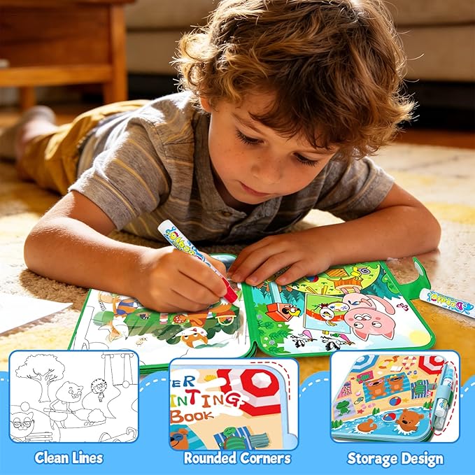Elfew Water Painting Book for Toddlers 1-3,Mess Free Coloring for Toddlers,2 Pack Reusable Water Coloring Books with Water Pens,Magic Doodle Books