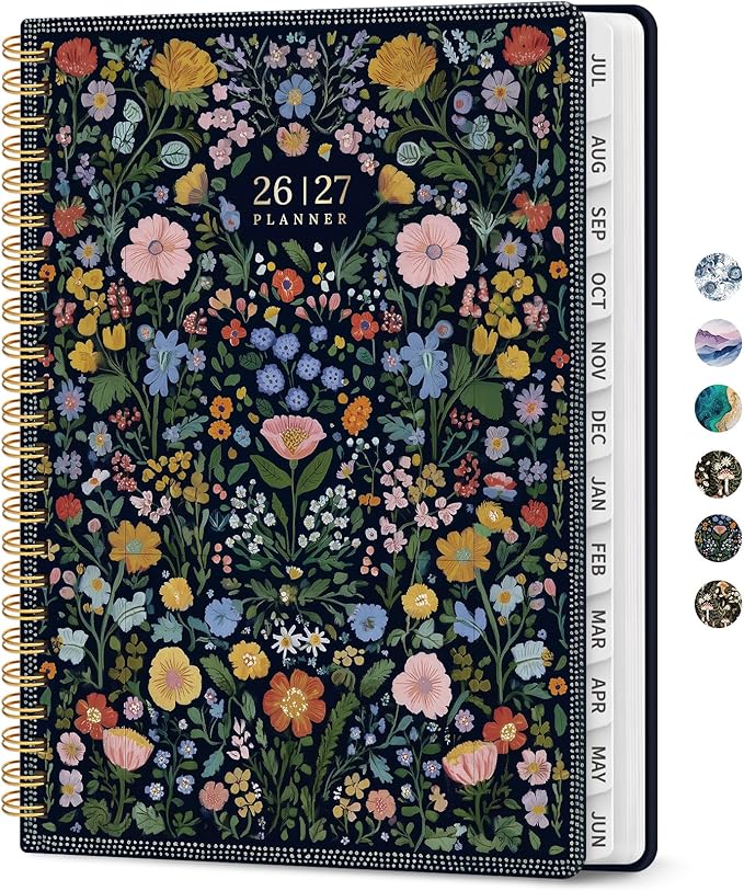 Planner 2026-2027, Academic Monthly and Weekly Calendar Planner for Women, July 2026 - June 2027, Hardcover Pretty Agenda Planner Book with Tabs, Spiral Daily Organizer for School Office Home Supplies, 8.5" x 11" - Garden of Whimsy