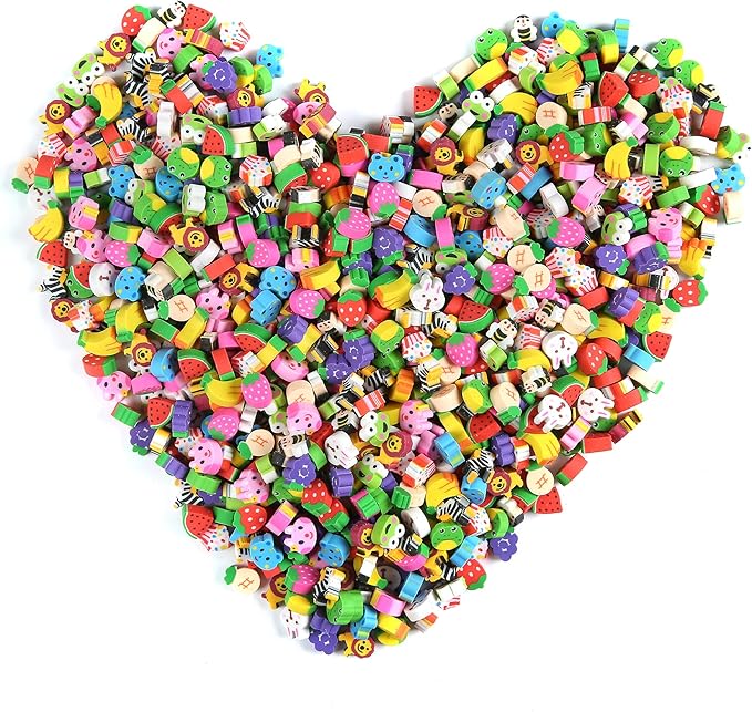 300 Pieces Mini Animal Fruit Erasers for Kids Bulk, Small Cute Pencil Erasers Assortment for Home School Work Rewards, Party Favor and Gift Filling