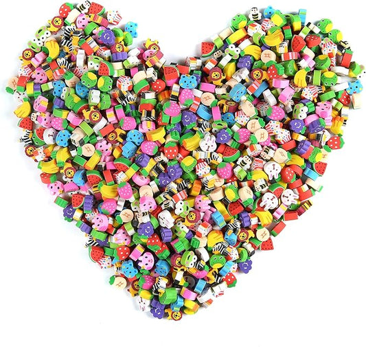 300 Pieces Mini Animal Fruit Erasers for Kids Bulk, Small Cute Pencil Erasers Assortment for Home School Work Rewards, Party Favor and Gift Filling
