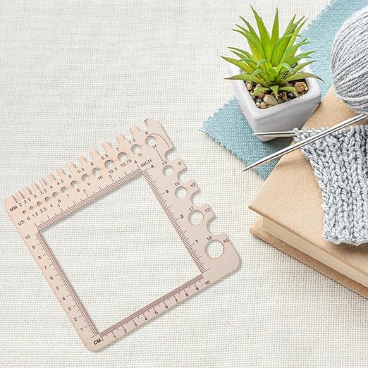 Wooden Rulers, Crochet Stitch Counter Spinner Yarn Measure Needle Gauge Ruler for Knitting Crochet Gauge Measuring Tool Crochet Tools Poplar Square Measuring Tool Multi-Size Holes for Needles