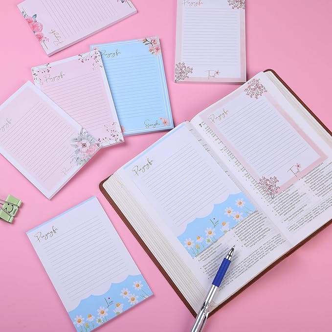 Mr. Pen- Floral Lined Sticky Notes, 4" x 6", 6 Pads, 60 Sheets/Pad, Large Aesthetic Sticky Notes with Lines, Ruled Post Stickies, Memo Pads, Self-Stick Note Pad for Office, School, Home, Study