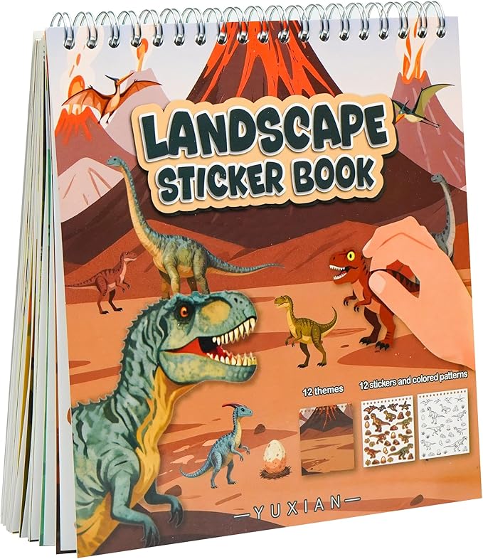 Dinosaur Sticker Book for Toddlers 2-4 Years Sticker Activity Book for Kids with 12 Scenes & 12 Coloring Pages Toddler Travel Essential Quiet Time Activities