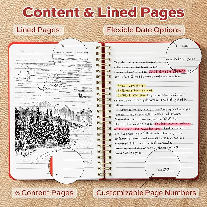 deli Red Lined Spiral Journal Notebook, 160 Pages, A5 (5.5"x8") Hardcover Writing Notebook, College Ruled Spiral Bound Journal for Women & Men - Perfect for Work, School, Office & Note Taking