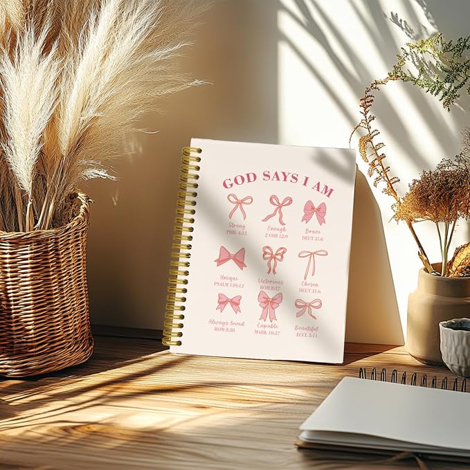 Bible Journal for Women, Christian Prayer Journal Pink Notebook Gifts for Teen Girls Kids, Bible Study Supplies, Coquette Preppy Bows Cute Church Faith Journaling Hardcover Spiral Notebook 5.5 X 8.3
