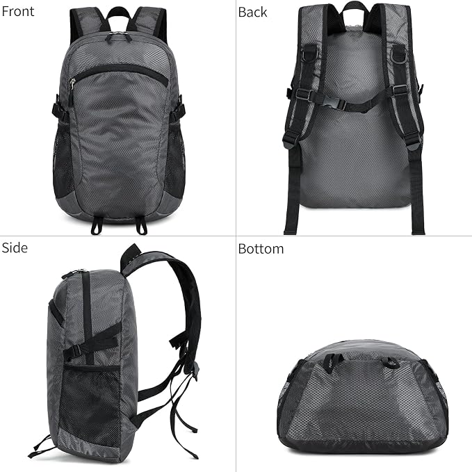 Small Hiking Backpack Travel Lightweight Hiking Packable Daypack Water-Resistant Foldable Backpacks 15L for Travel Women Men Camping (Grey)