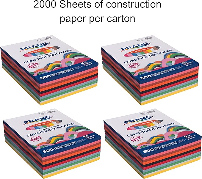 Prang (Formerly Art Street) Construction Paper, 10 Assorted Colors, Standard Weight, 9" x 12", 500 Sheets, 4 Count