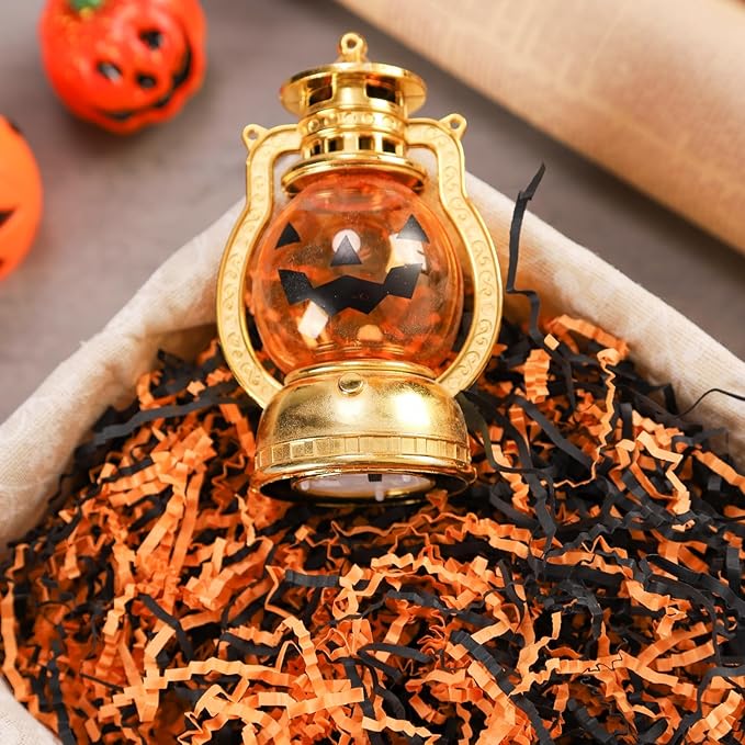 TANMWZK Crinkle Cut Paper Shred Filler 8 oz (1/2 lb) Gift Wrapping & Gift Basket Filler for Christmas,Halloween & Wedding Decorations,Easter Basket Grass Filler (Orange and Black)