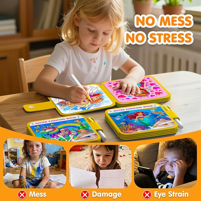 ZHOC Reusable Water Painting Books for Kids – Magic Water Reveal Coloring Books with Water Pens (Cars) No-Mess Coloring Book Fun Travel Activity for Ages 3 4 5 6 7 8