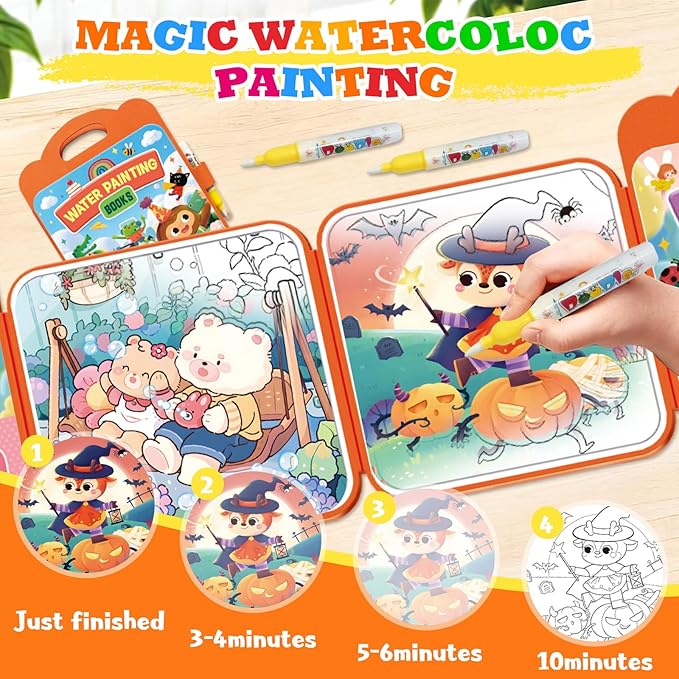Bresdim Magic Water Coloring Book for Kids, 3Pack Reusable Mess Free Water Painting Book, Educational Toddler Toys for Travel & Home, Safe Non-Toxic Art Activity for Ages 1-3-8