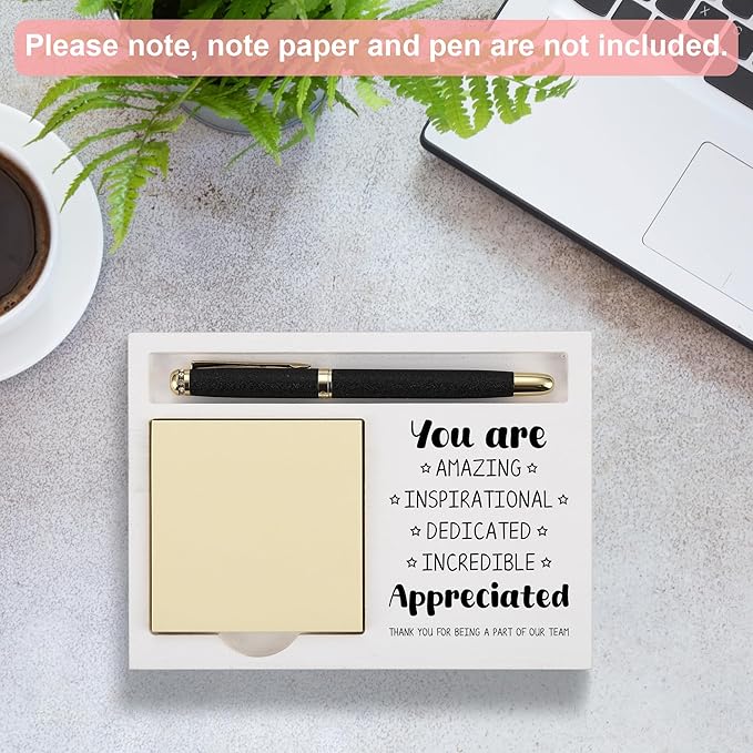 Inspirational Desk Note Holder with Printed Appreciation Message, Thoughtful Gift for Coworkers, Employees, Teachers, Nurses, Office Desk Organizer for Women Men, White Wood Note Pad Tray - FTB313
