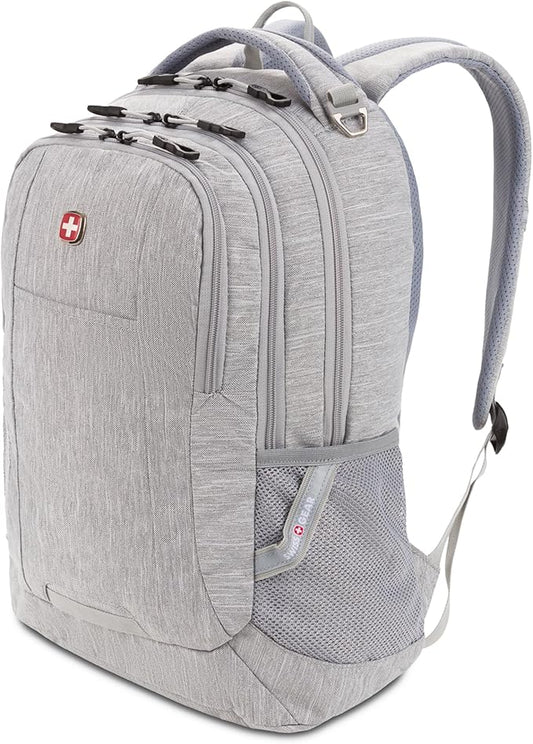SWISSGEAR Cecil 18-Inch Laptop Backpack Fits 16-Inch Laptop, Travel Daypack with Organizer Pockets, Water Bottle Holders & Padded Straps – Light Grey