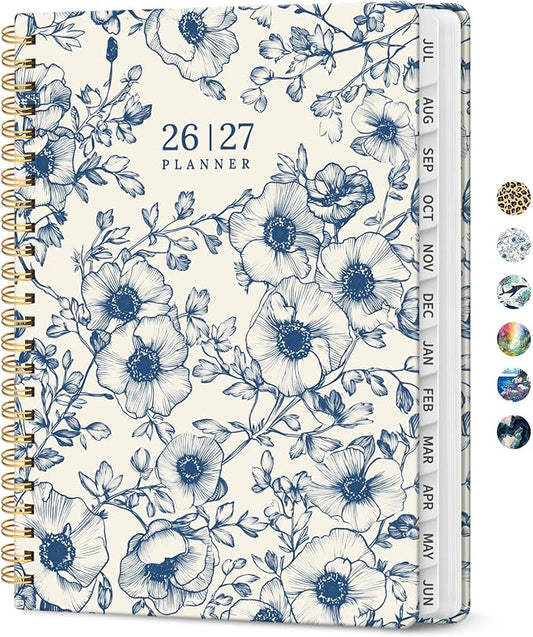 Planner 2026–2027, Weekly & Monthly Academic Organizer for School Year, Jul 2026–Jun 2027, Hardcover Planner with Tabs, Back to School Essential, 8.5" x 11", Porcelain Bloom