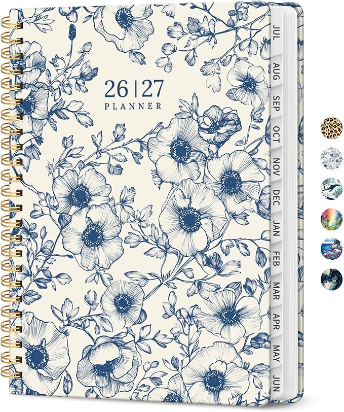 Planner 2026–2027, Weekly & Monthly Academic Organizer for School Year, Jul 2026–Jun 2027, Hardcover Planner with Tabs, Back to School Essential, 6.3" x 8.5", Porcelain Bloom