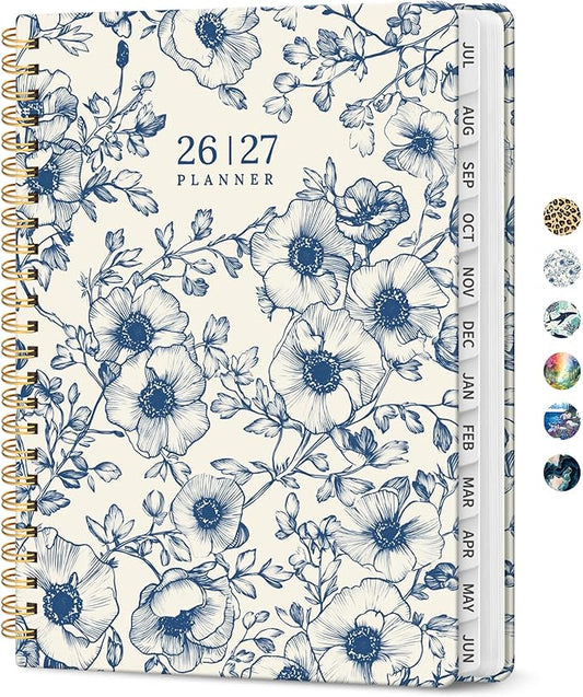 Planner 2026–2027, Weekly & Monthly Academic Organizer for School Year, Jul 2026–Jun 2027, Hardcover Planner with Tabs, Back to School Essential, 6.3" x 8.5", Porcelain Bloom