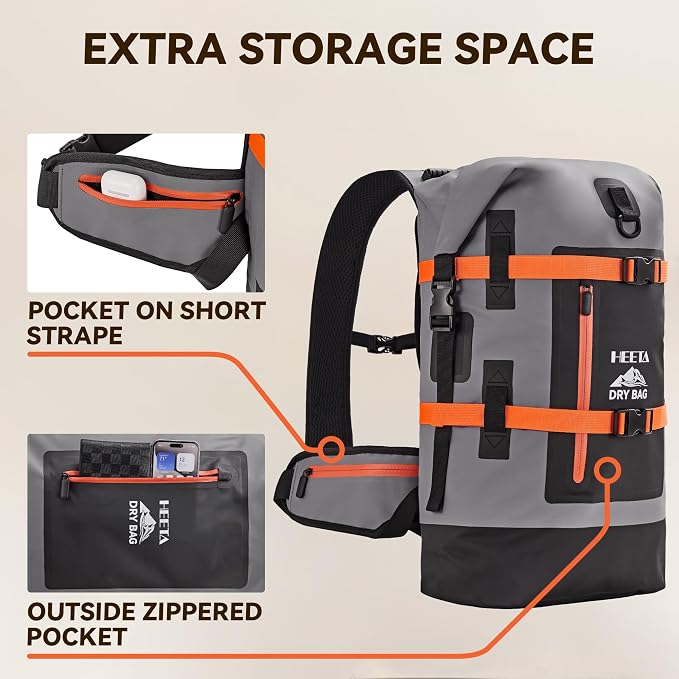 HEETA Dry Bags Waterproof Backpack 40L for Men & Women, Roll Top Heavy Duty | Cushioned Hiking Backpack, for Kayaking Boating Paddle Boarding Fishing Travel Camping Beach Vacation Cruise Ship Essentials